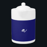 Midnight Blue Color Minimalist Plain Monogram Theepot<br><div class="desc">Vertegenwoordig jezelf met dit moderne,  elegante design. Deze sjabloon kan worden aangepast aan alle professionele beroepen.</div>