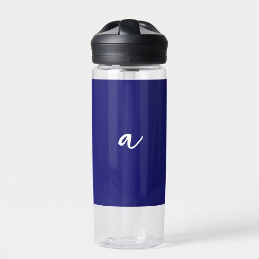Midnight Blue Color Minimalist Plain Monogram Waterfles (Voorkant)