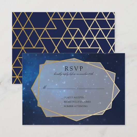 Midnight Blue Constellation Wedding RSVP (Voorkant / Achterkant)