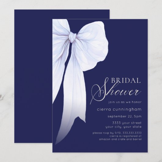 Midnight Blue Coquette Bow Vrijgezellenfeest Kaart (Voorkant / Achterkant)