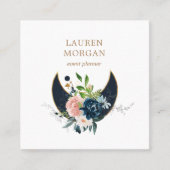 Midnight Blue Crescent Moon Floral Vierkante Visitekaartje (Voorkant)