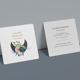 Midnight Blue Crescent Moon Floral Vierkante Visitekaartje