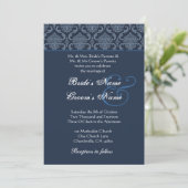 Midnight Blue Damask Wedding Kaart (Staand voorkant)