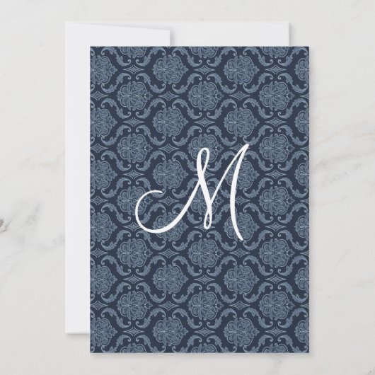 Midnight Blue Damask Wedding Kaart (Achterkant)