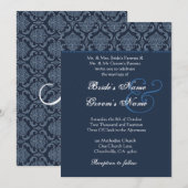 Midnight Blue Damask Wedding Kaart (Voorkant / Achterkant)
