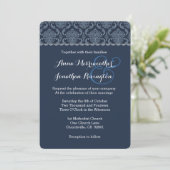 Midnight Blue Damask Wedding V02 Kaart (Staand voorkant)