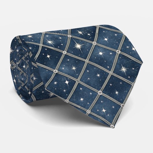 Midnight Blue Diamond Lattice - Starry Night Stropdas (Opgerold)