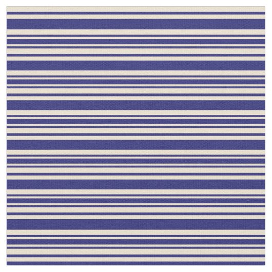 Midnight Blue en Beige Striped Pattern Stof (Close Up)
