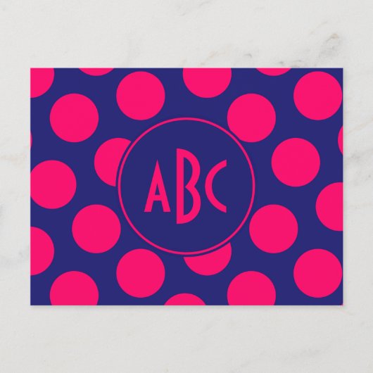 Midnight Blue en Bright Pink Dot Monogram Briefkaart (Voorkant)