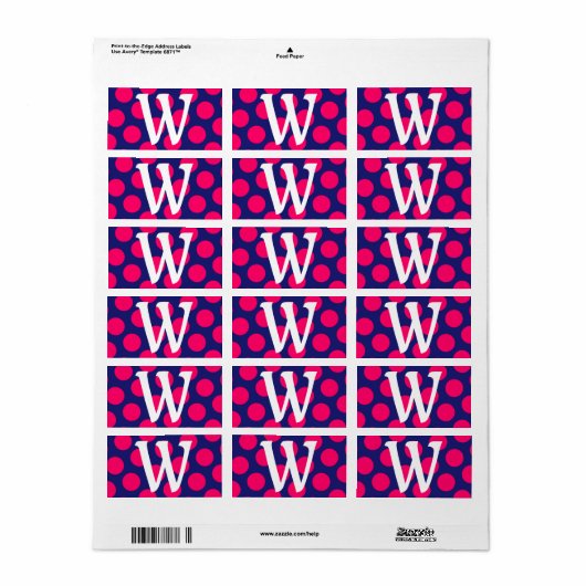 Midnight Blue en Bright Pink Dot Monogram Etiket (Full Sheet)