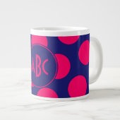 Midnight Blue en Bright Pink Dot Monogram Grote Koffiekop (Voorkant rechts)
