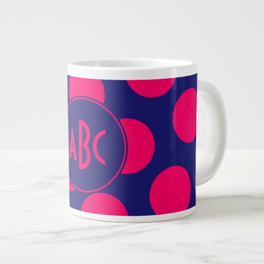 Midnight Blue en Bright Pink Dot Monogram Grote Koffiekop (Voorkant rechts)