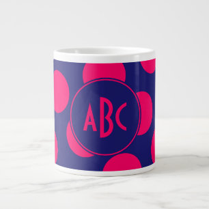 Midnight Blue en Bright Pink Dot Monogram Grote Koffiekop