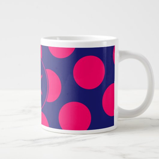 Midnight Blue en Bright Pink Dot Monogram Grote Koffiekop (Rechts)
