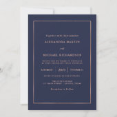 Midnight Blue en Faux Roos Gold Border Bruiloft Kaart (Voorkant)