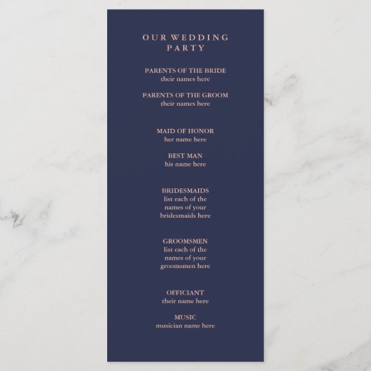 Midnight Blue en Faux Roos Gold Border Program Programmakaart (Achterkant)