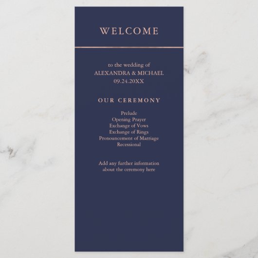 Midnight Blue en Faux Roos Gold Border Program Programmakaart (Voorkant)