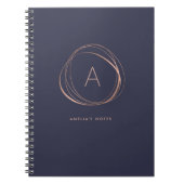 Midnight Blue en Faux Roos Gold Monogram Notitieboek (Voorkant)