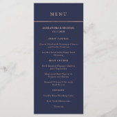 Midnight Blue en Faux Roos Gouden Rand Menu (Voorkant)