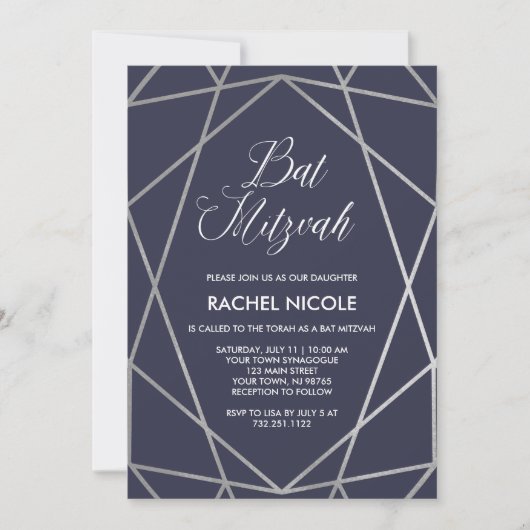 Midnight Blue en geometrische lijnen | Bat Mitzvah Kaart (Voorkant)