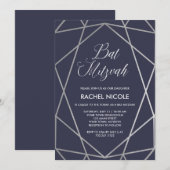 Midnight Blue en geometrische lijnen | Bat Mitzvah Kaart (Voorkant / Achterkant)