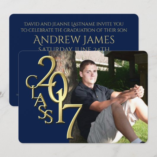 Midnight Blue en Gold 2017 Foto Afstuderen Kaart (Voorkant / Achterkant)