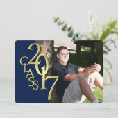 Midnight Blue en Gold 2017 Foto Afstuderen Kaart (Staand voorkant)