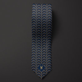 Midnight Blue en Gold Art Deco Stropdas