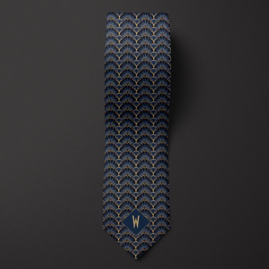 Midnight Blue en Gold Art Deco Stropdas