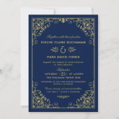 midnight Blue en Gold Art Deco Wedding Kaart (Voorkant)