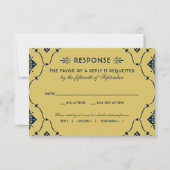 midnight Blue en Gold Art Deco Wedding RSVP Kaartje (Voorkant)