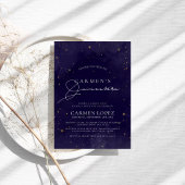 Midnight Blue en Gold Celestial Quinceanera Kaart