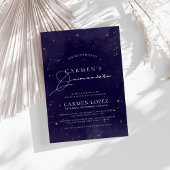 Midnight Blue en Gold Celestial Quinceanera Kaart