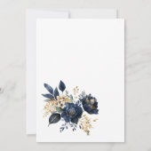 Midnight Blue en Gold Floral bruiloft Kaart (Achterkant)