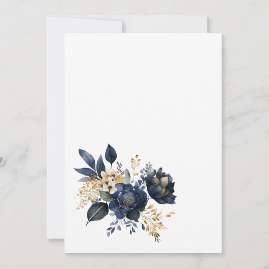Midnight Blue en Gold Floral bruiloft Kaart (Achterkant)