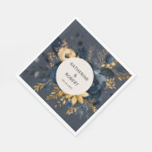 Midnight Blue en Goud Bloemen Trouwpapier Servet (Hoek)