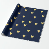 Midnight blue en goudharten cadeaupapier (Uitgerold)