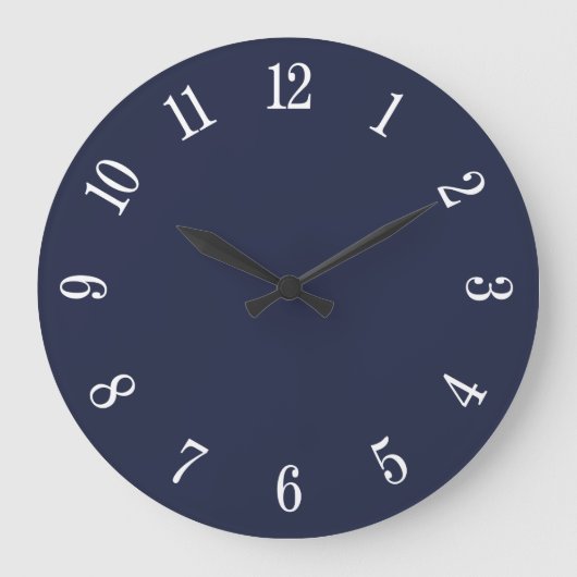Midnight Blue en Large White Numbers Wall Clock Grote Klok (Voorkant)