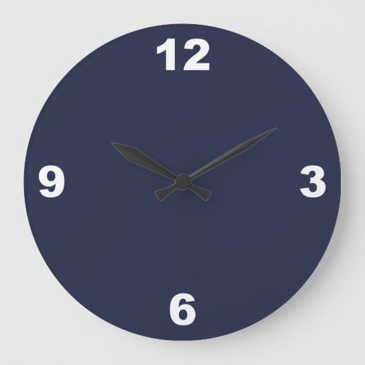 Midnight Blue en Large White Numbers Wall Clock Grote Klok (Voorkant)