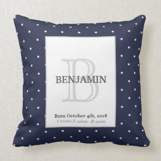 Midnight Blue en Monogram Birth Stats Keepomwille Kussen