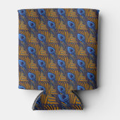 Midnight blue en oranje pauw-vederpatroon blikjeskoeler (Voorkant)