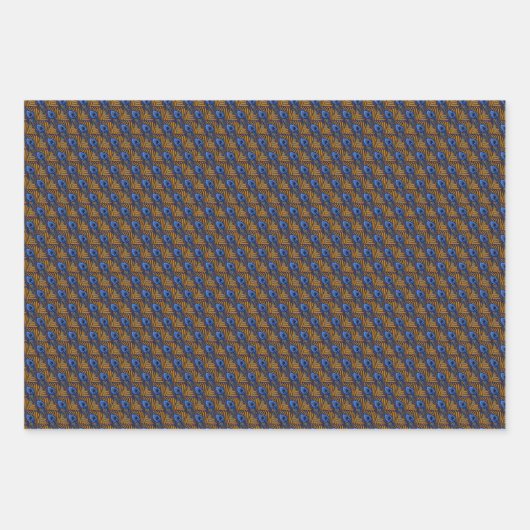 Midnight blue en oranje pauw-vederpatroon inpakpapier vel (Voorkant 3)