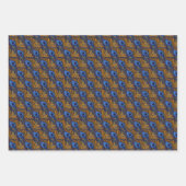 Midnight blue en oranje pauw-vederpatroon inpakpapier vel (Voorkant 2)