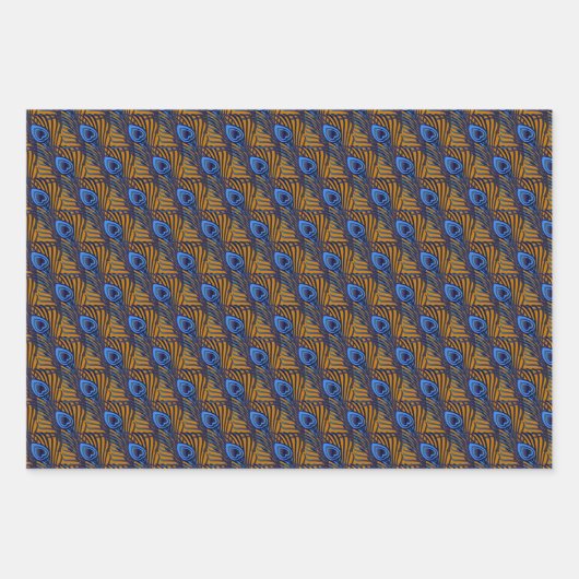 Midnight blue en oranje pauw-vederpatroon inpakpapier vel (Voorkant 2)