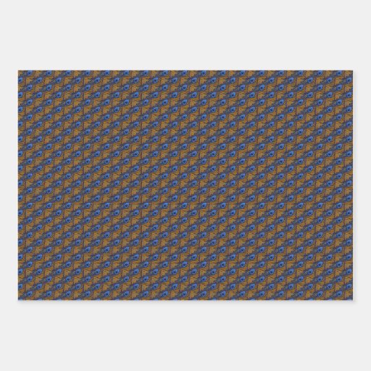 Midnight blue en oranje pauw-vederpatroon inpakpapier vel (Voorkant)