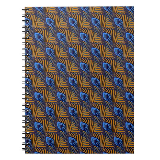 Midnight blue en oranje pauw-vederpatroon notitieboek (Voorkant)