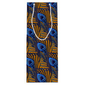 Midnight blue en oranje pauw-vederpatroon wijn cadeautas (Achterkant)