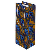 Midnight blue en oranje pauw-vederpatroon wijn cadeautas (Voorkant Gekanteld)