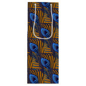 Midnight blue en oranje pauw-vederpatroon wijn cadeautas (Voorkant)