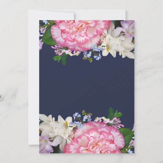 Midnight Blue en Pink Spring Floral Wedding Kaart (Achterkant)